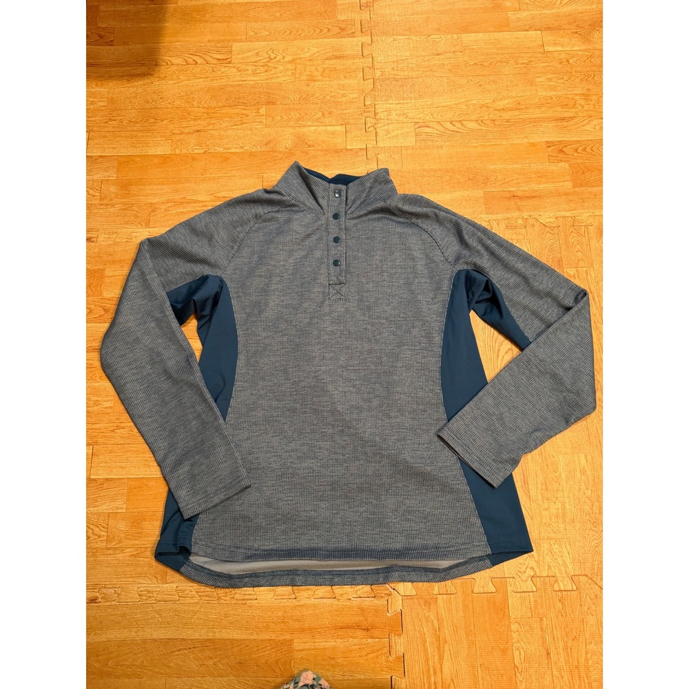 Swiss Alps Womens Blue Grid Fleece Snap Neck Pullover Top Size Large